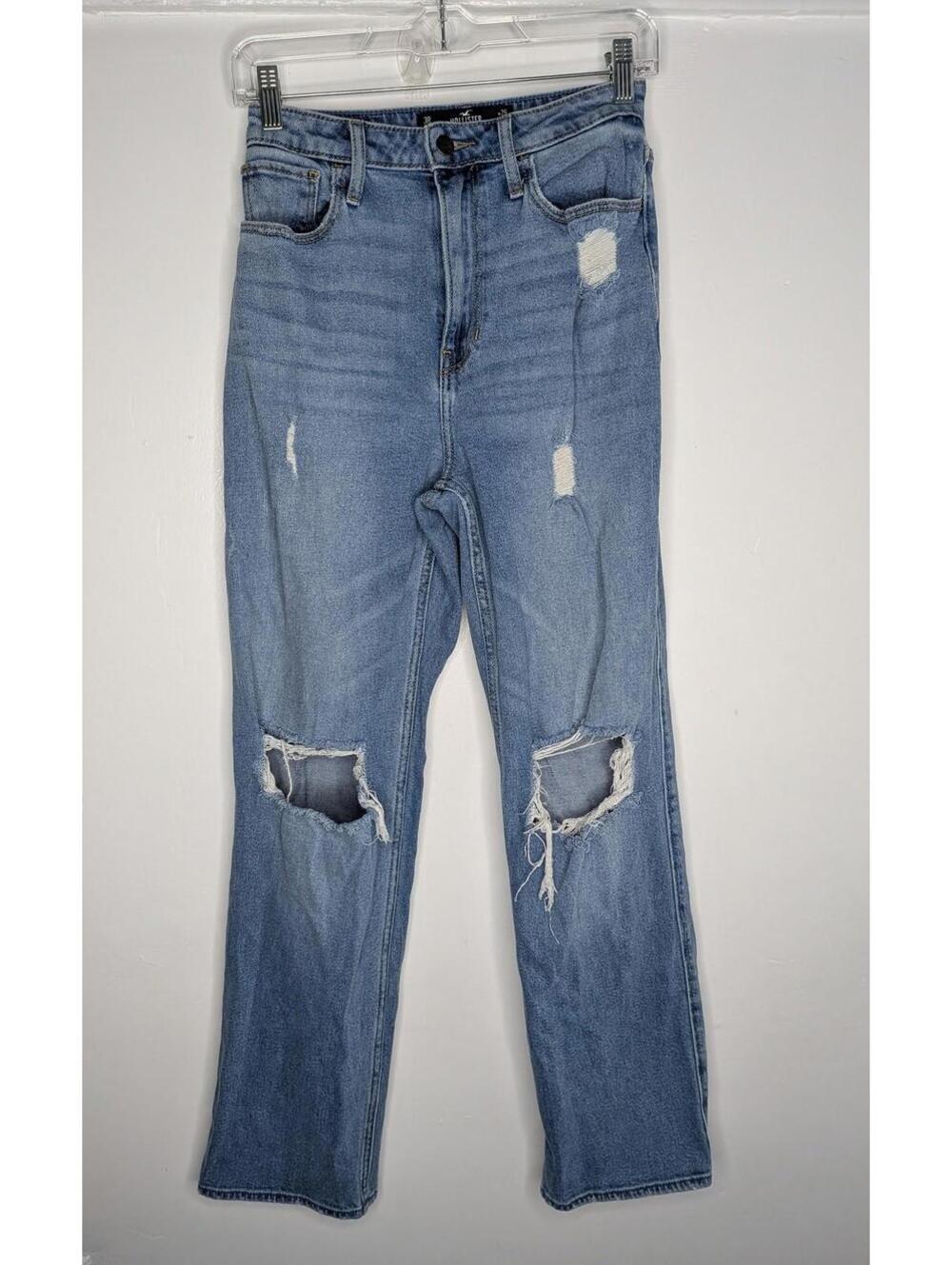 Hollister Jeans Juniors 3R Blue Ultra High Rise Dad Straight Distressed